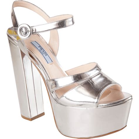 prada silver metallic sandals|prada silver platform sandals.